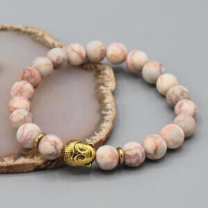 Pink gold Buddha jewelry bracelet stretch 8mm